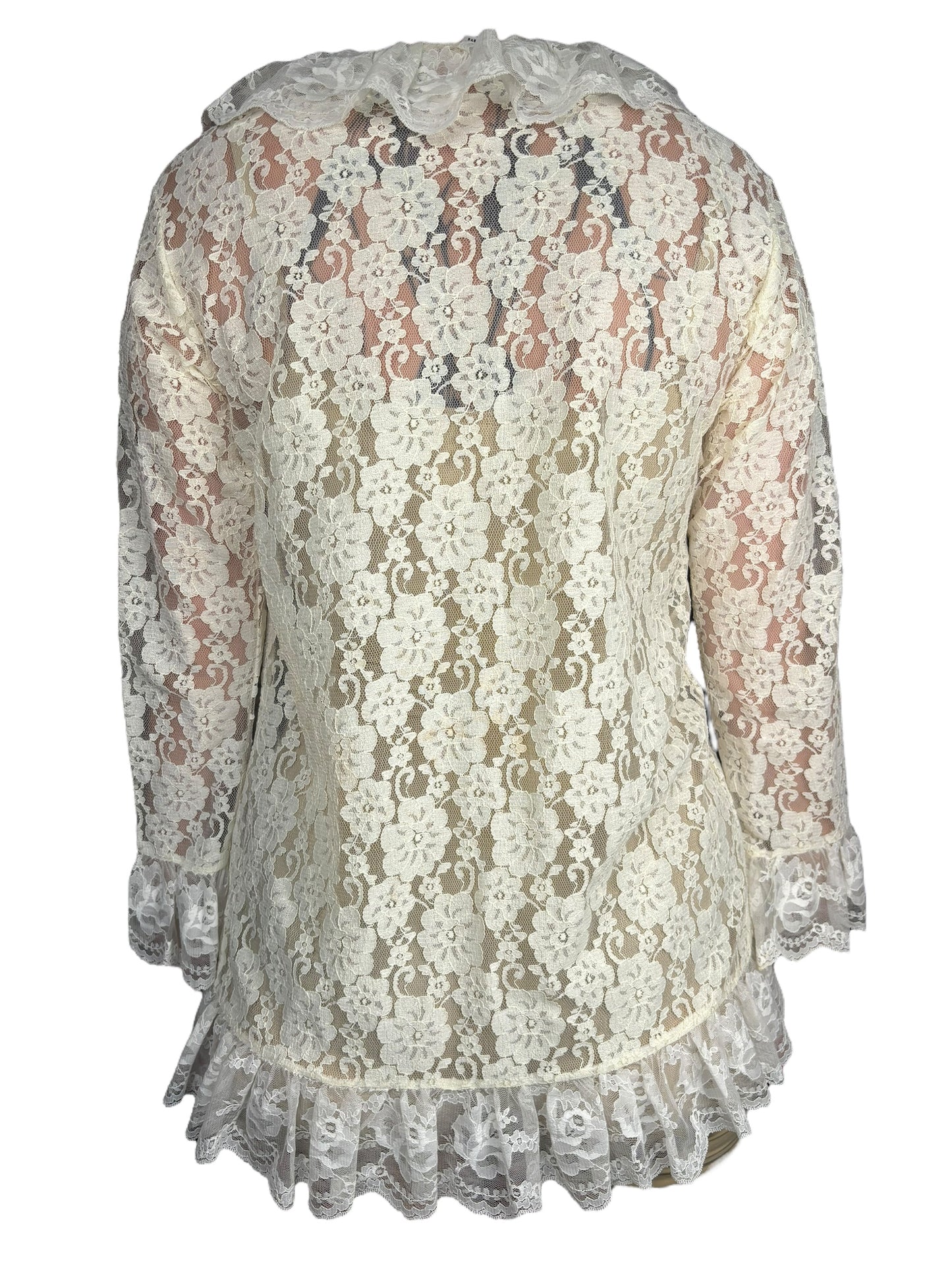 Vintage Sheer Lacy Long Sleeve Top - L