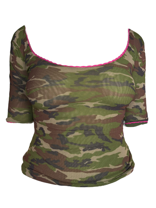 Vintage Camo Pink Lace Trim Tee - M