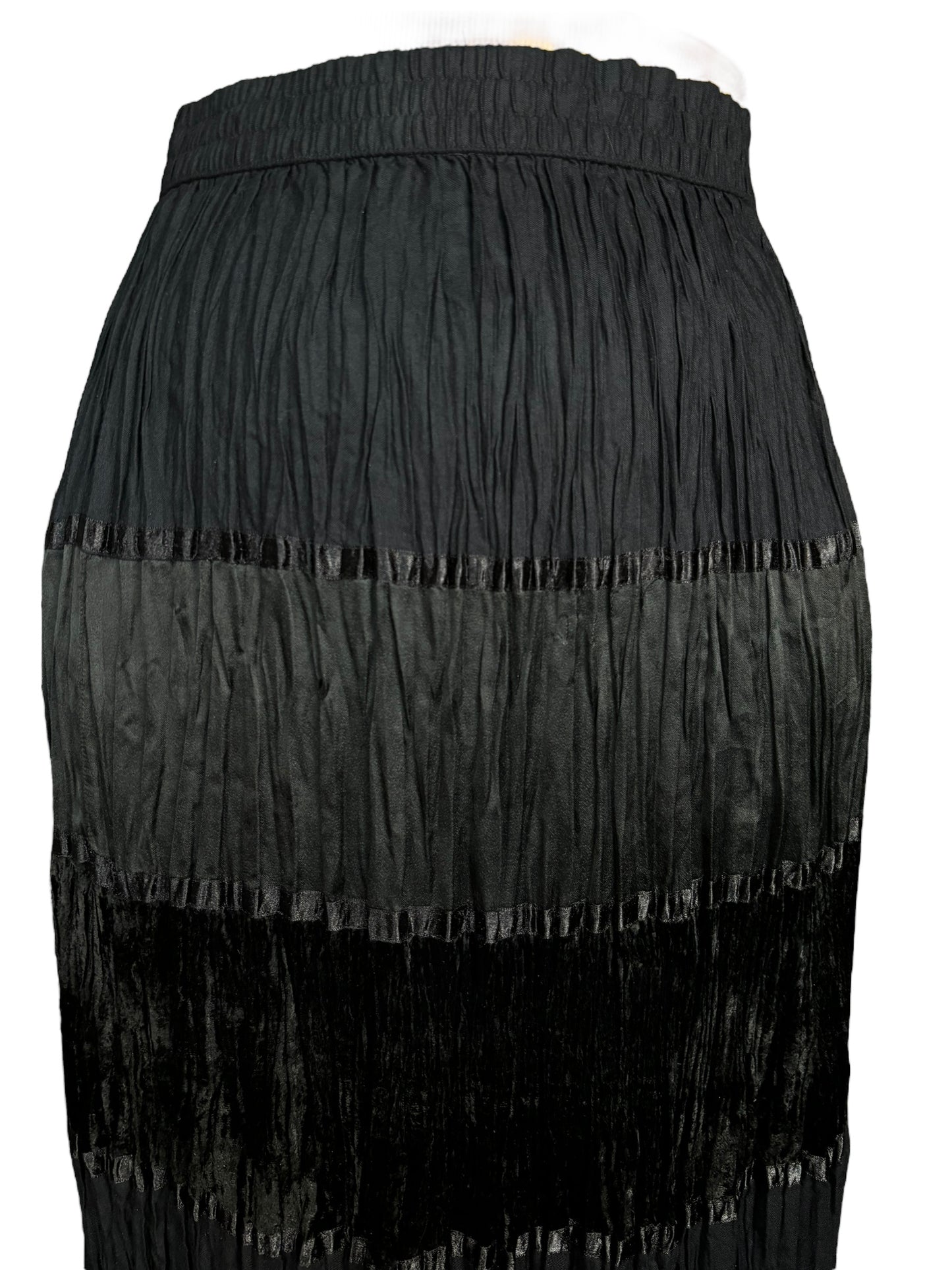 Vintage Black Long Skirt Tiered - L