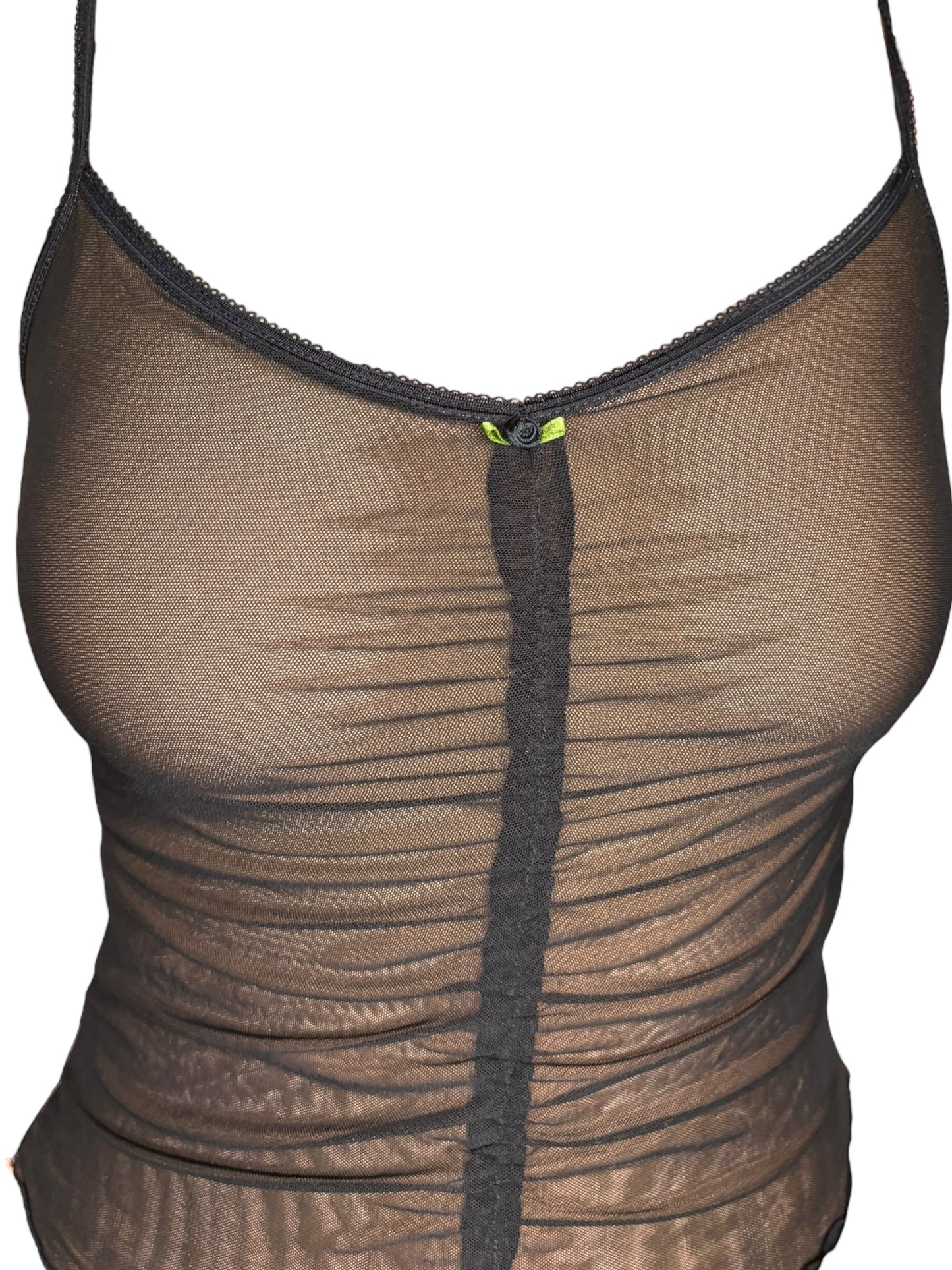 Vintage Brown/Black Mesh Rosette Ruched Tank Top - S/M