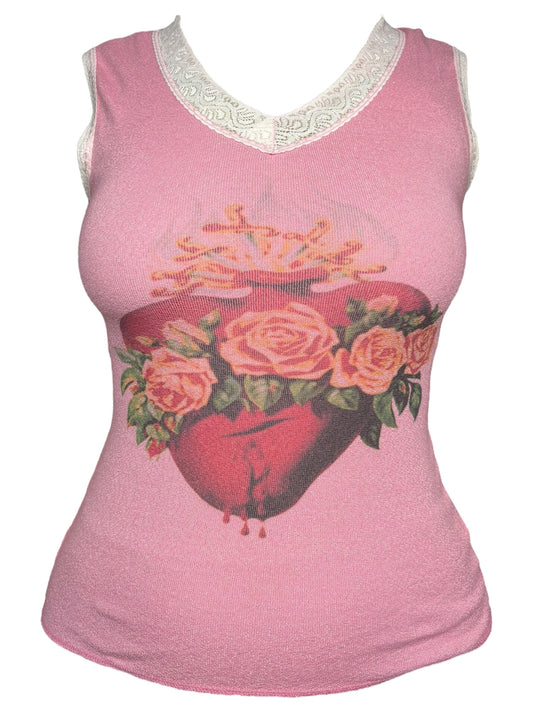 Sacred Heart Pink Lace Tank - M