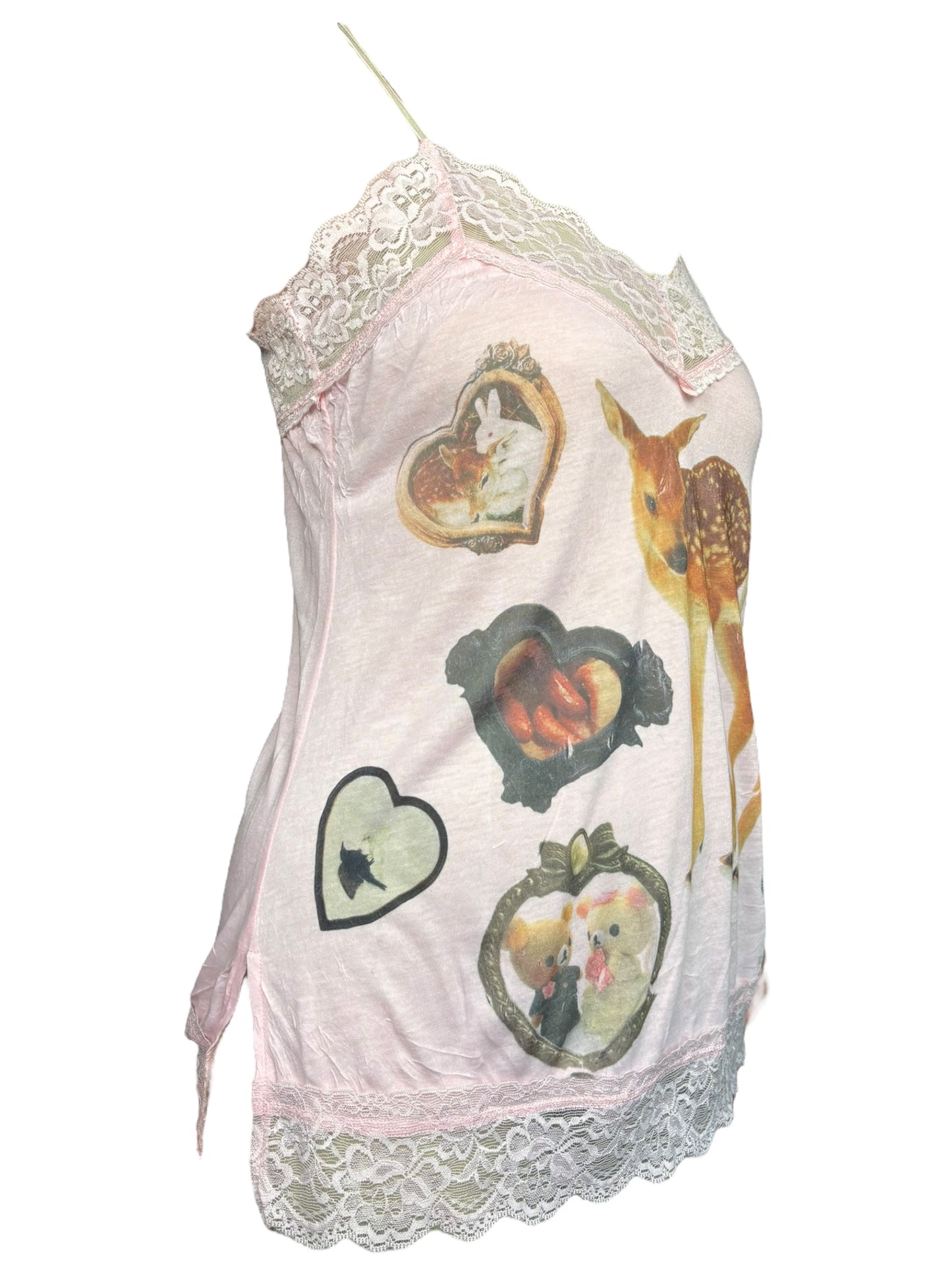 Oh Deer Pink Lacy Tank - M