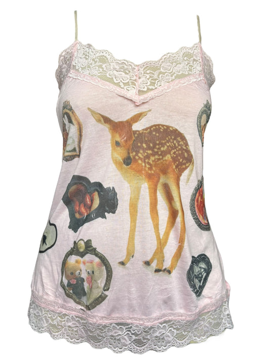 Oh Deer Pink Lacy Tank - M