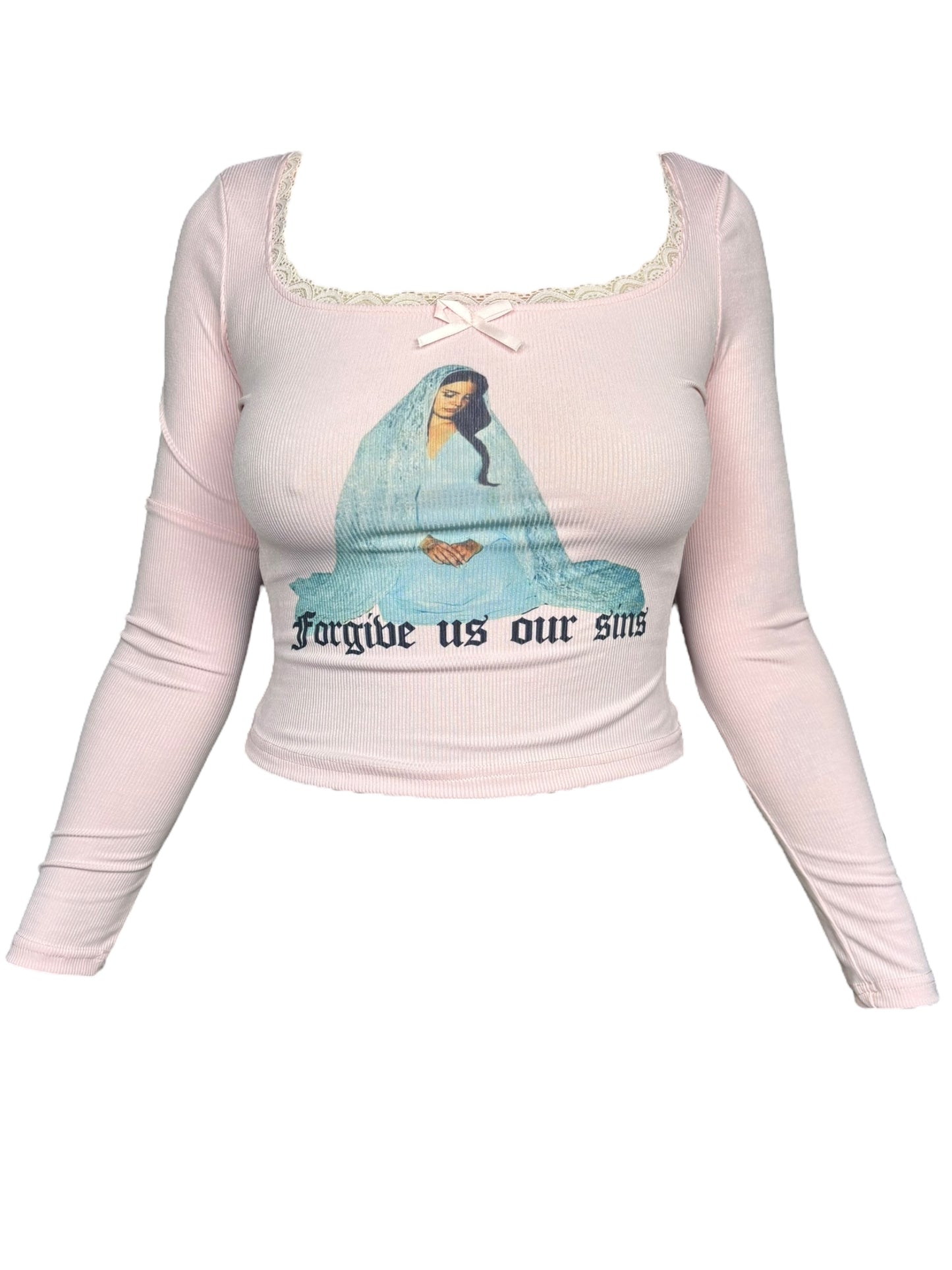 Forgive Us Our Sins Lana Pink Coquette Cropped Longsleeve - M/L