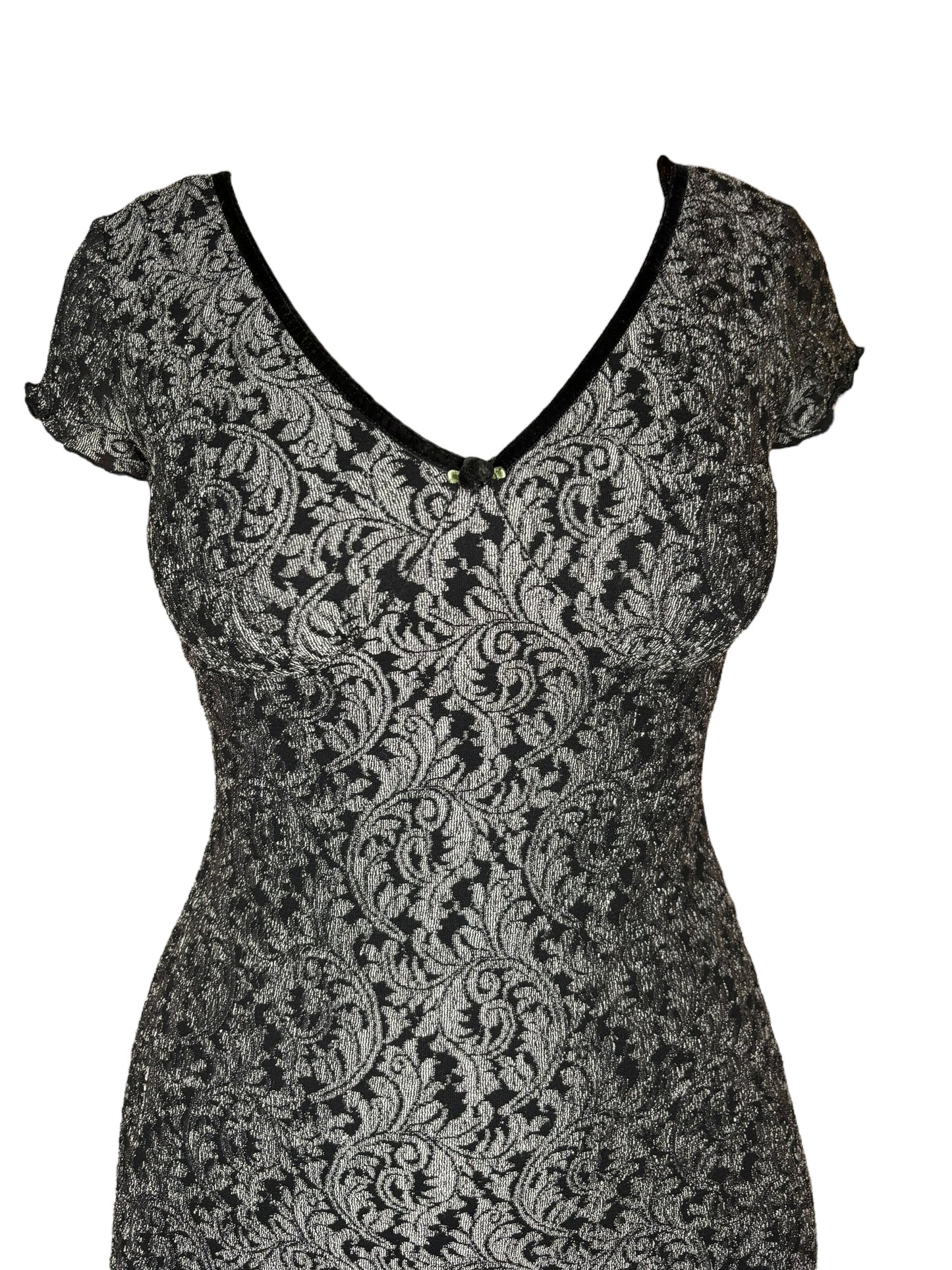 Vintage Black/Silver Lace 90's Mini Dress - M/L