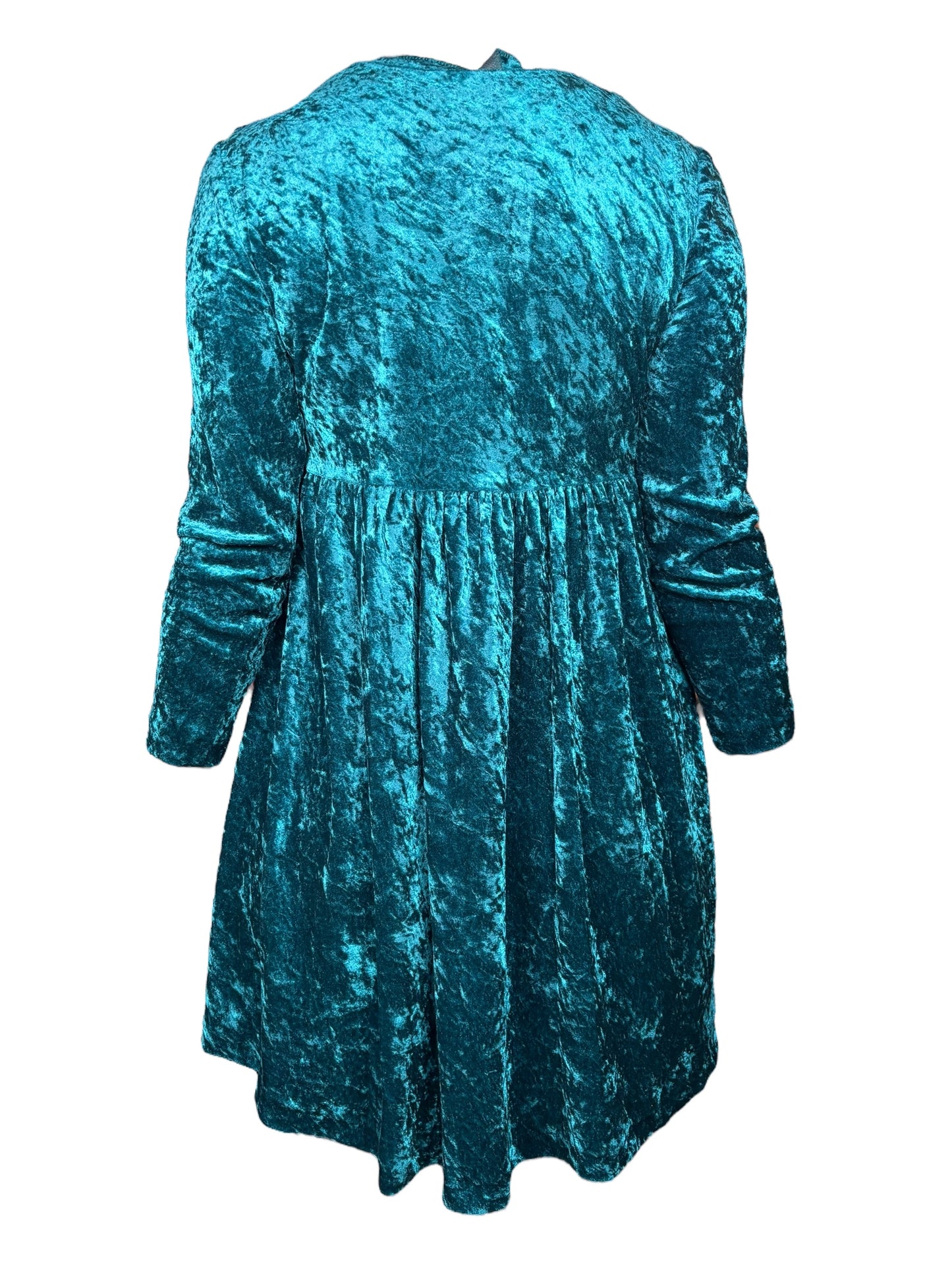 Vintage Emerald Green Crushed Velvet Style Dress - L