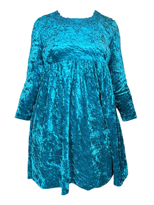 Vintage Emerald Green Crushed Velvet Style Dress - L