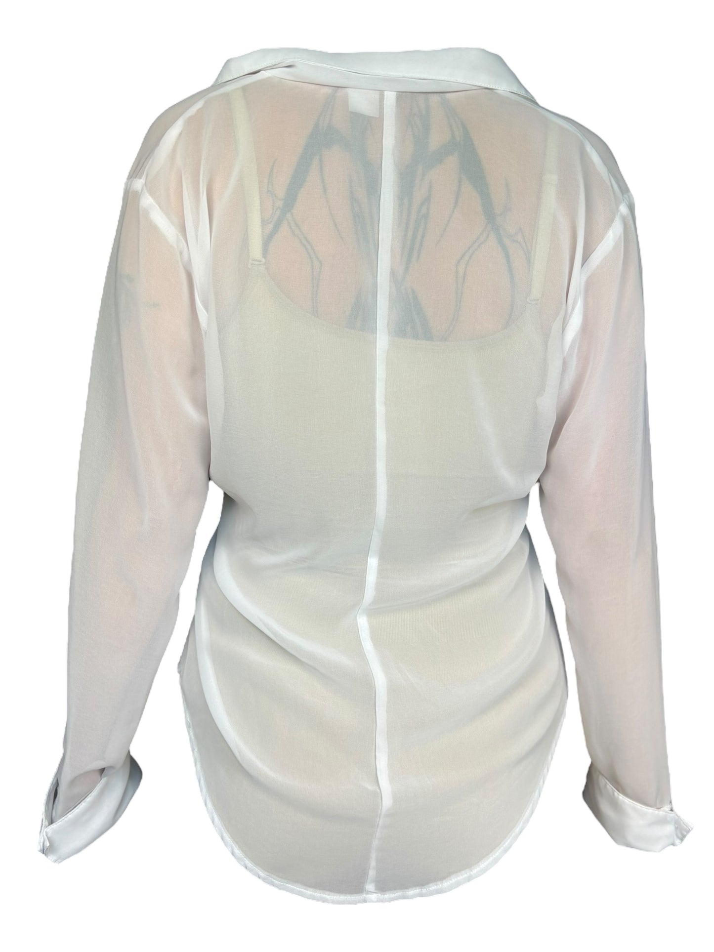 Eyeball Button Up Long Sleeve White Top - XL