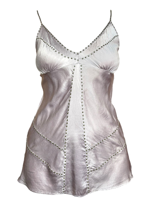 Lilac Grey Studded Silk Mini Dress - M/L