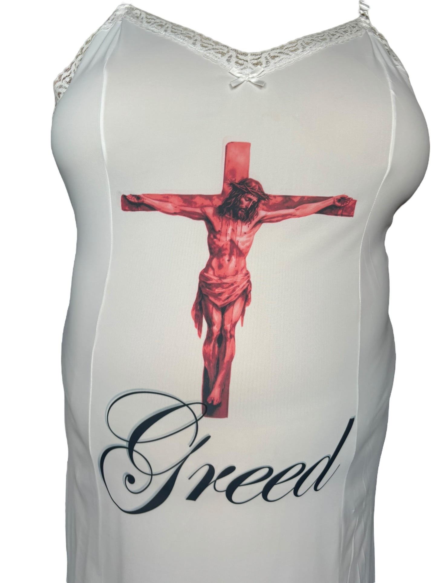 Deadly Sins for Jesus Greed White Dress - 3X