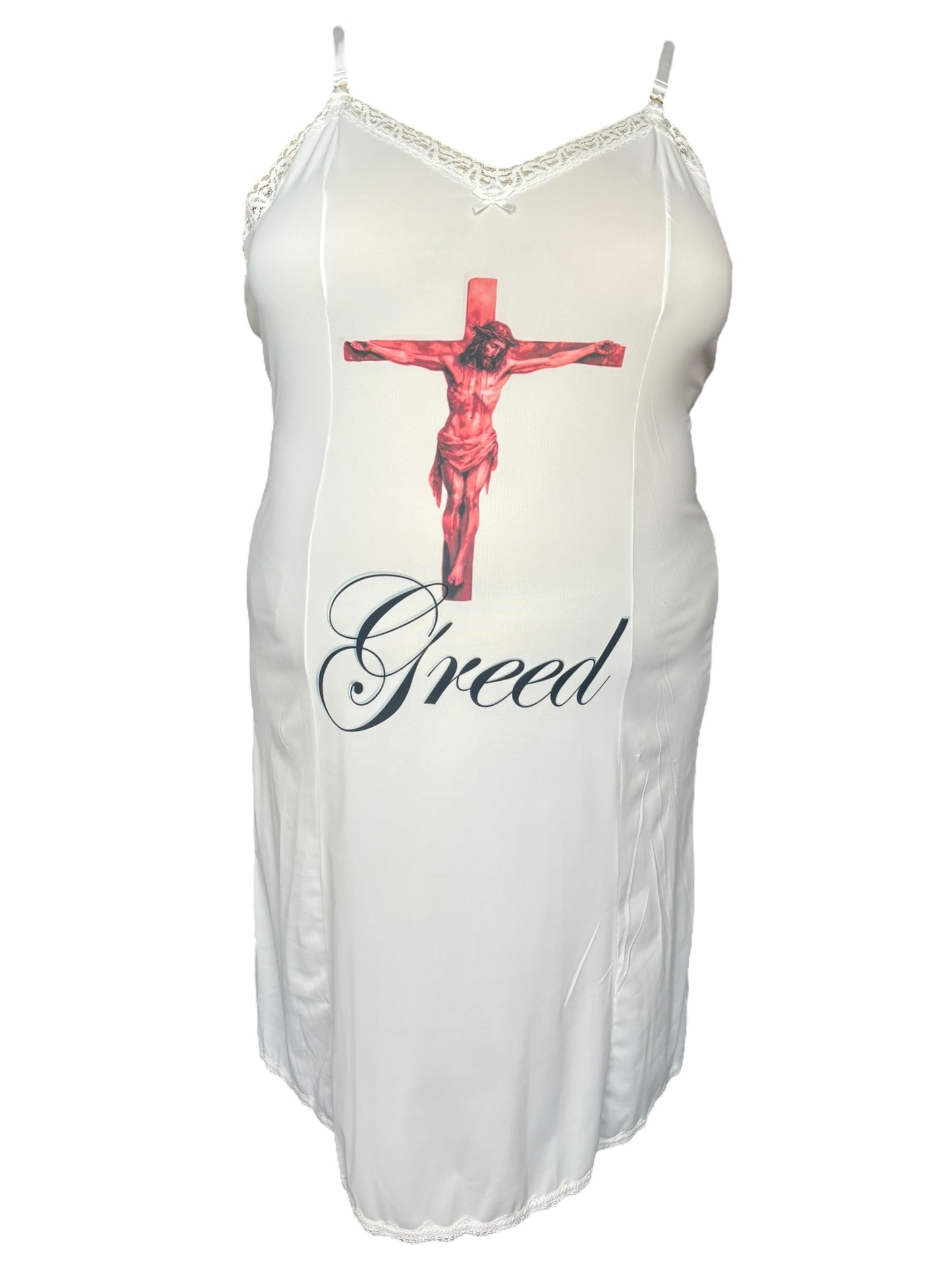 Deadly Sins for Jesus Greed White Dress - 3X