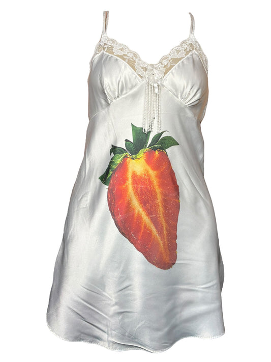 Strawberry Summer White Slip Dress - L