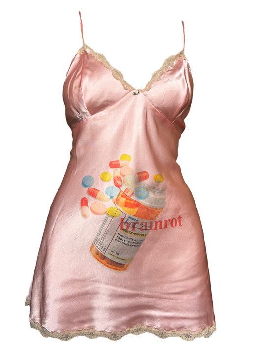 Cure My Brain Rot Pink Slip Dress - L