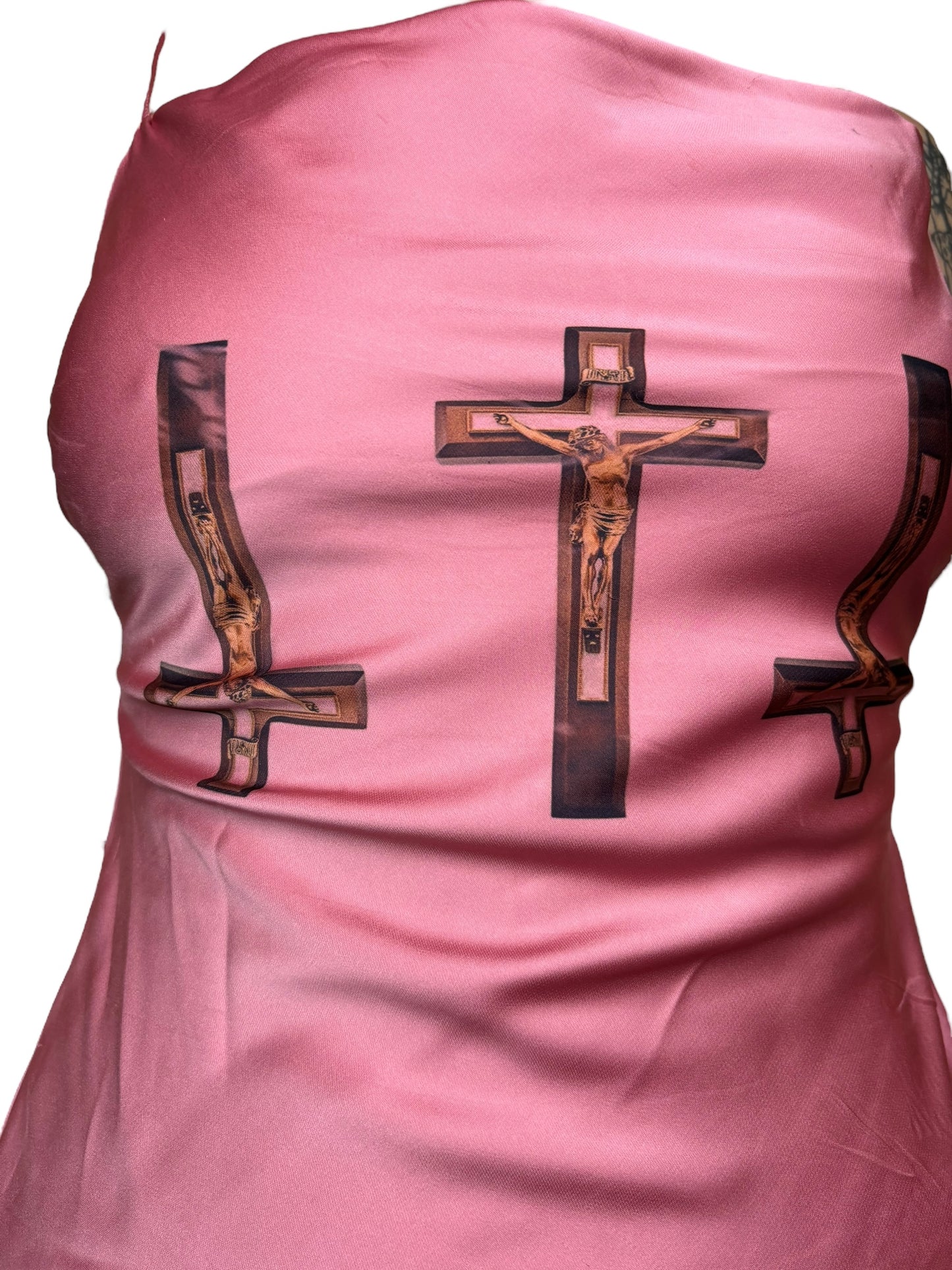 Confused Crucifix Pink Sample Slip Tank - S