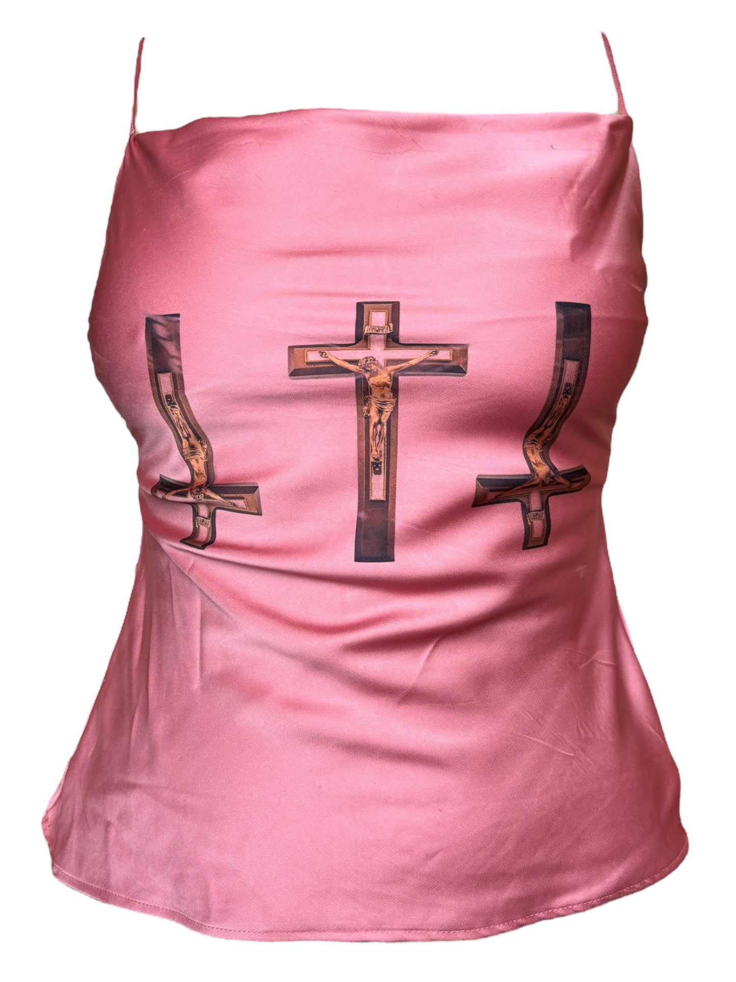 Confused Crucifix Pink Sample Slip Tank - S