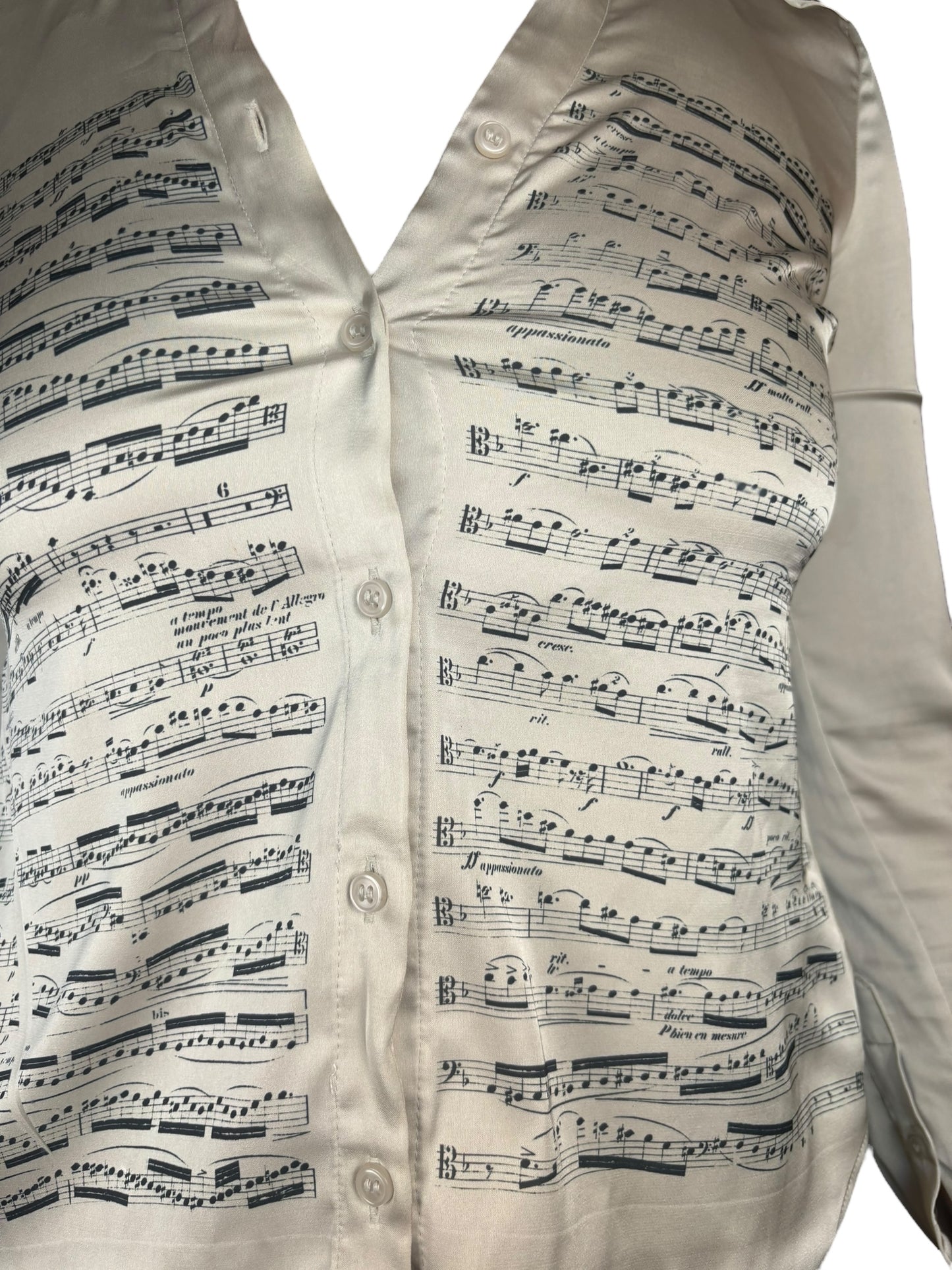 Sheet Music Button Up Long Sleeeve Champagne Top - M