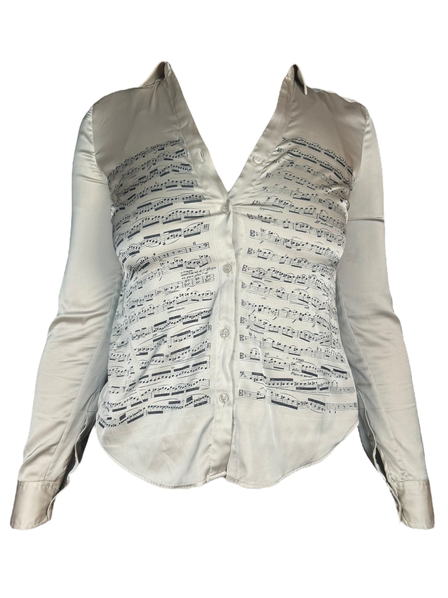 Sheet Music Button Up Long Sleeeve Champagne Top - M