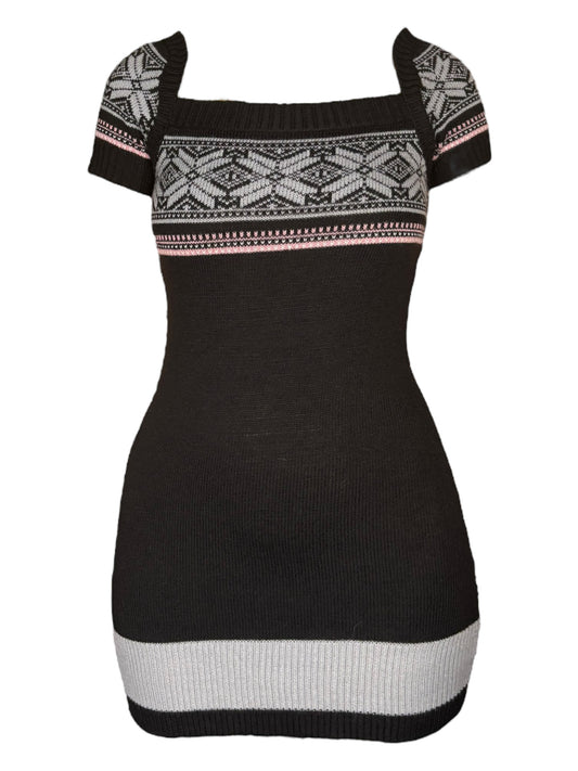 Vintage Black Winter Sweater Mini Dress - M/L