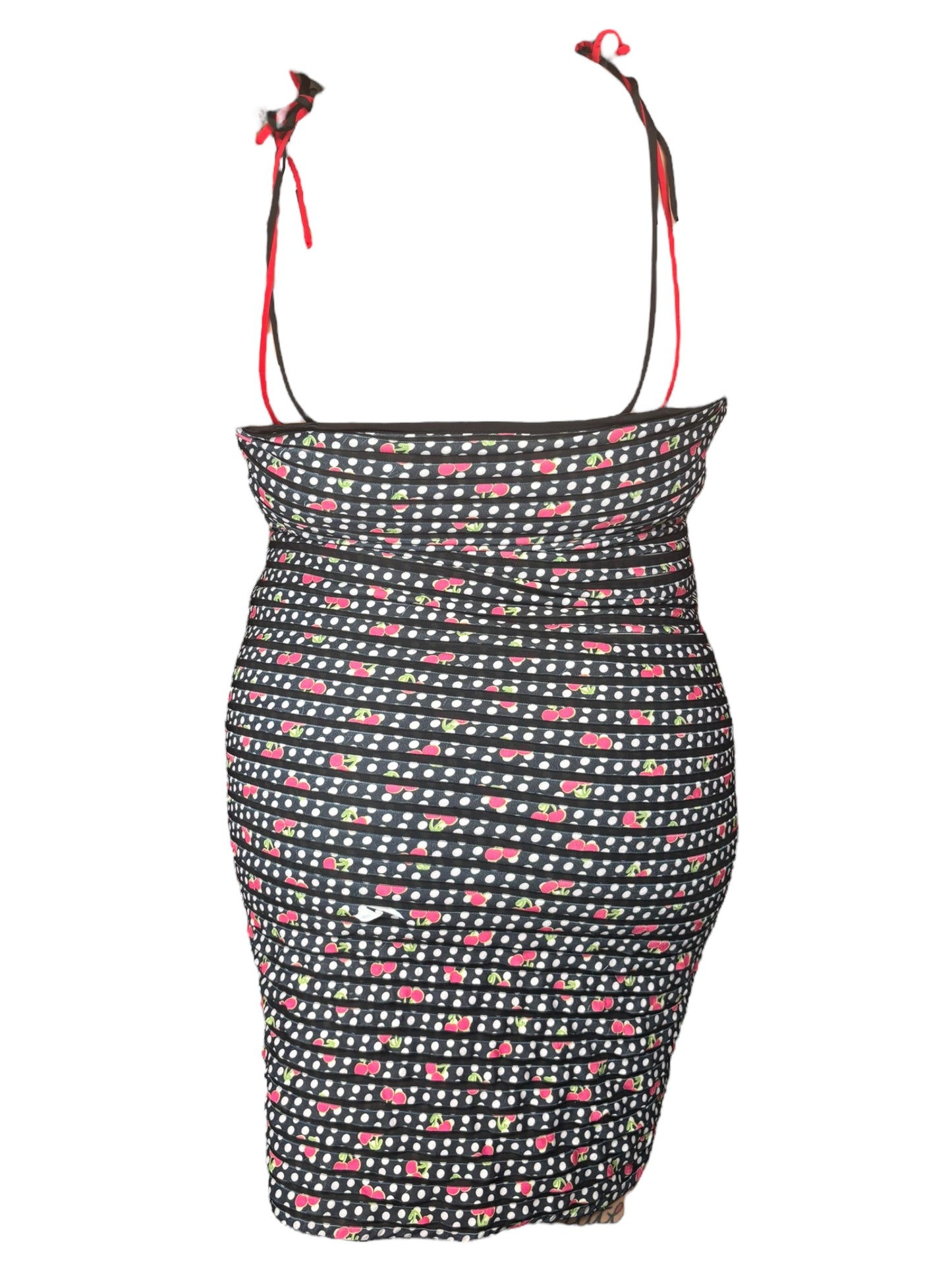 Vintage Cherry Polka Dot BodyCon Dress - XL