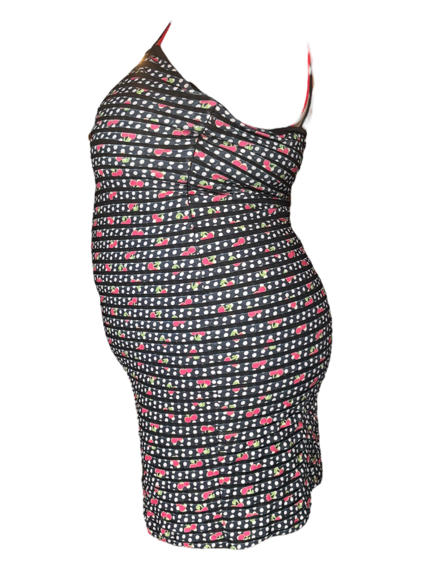 Vintage Cherry Polka Dot BodyCon Dress - XL