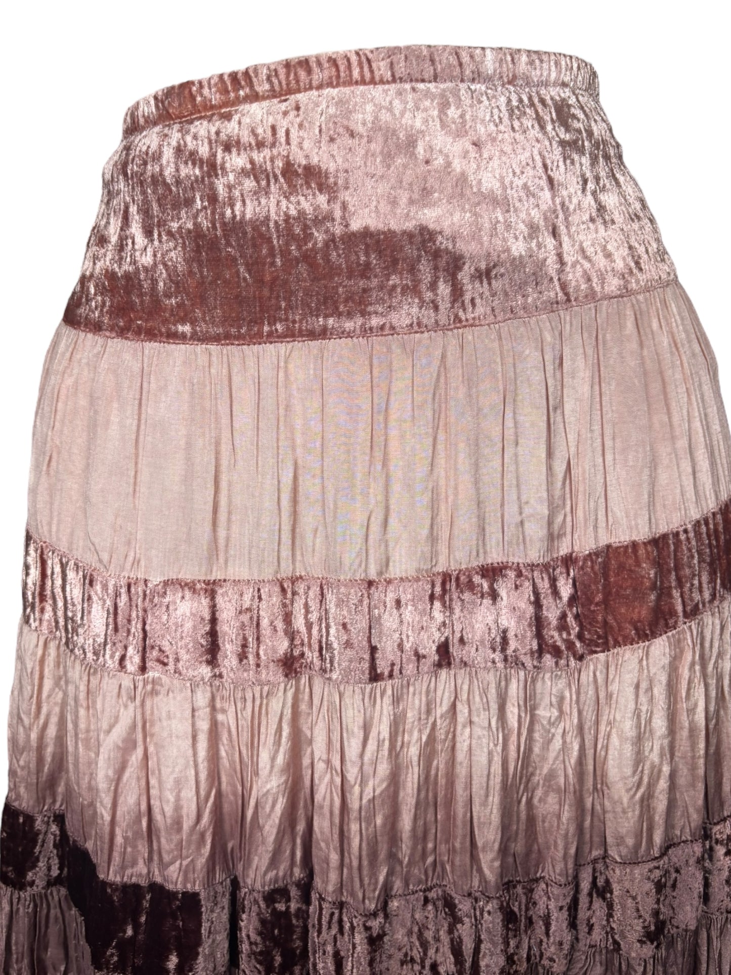 Vintage Brown Tiered Skirt w/Lace - M