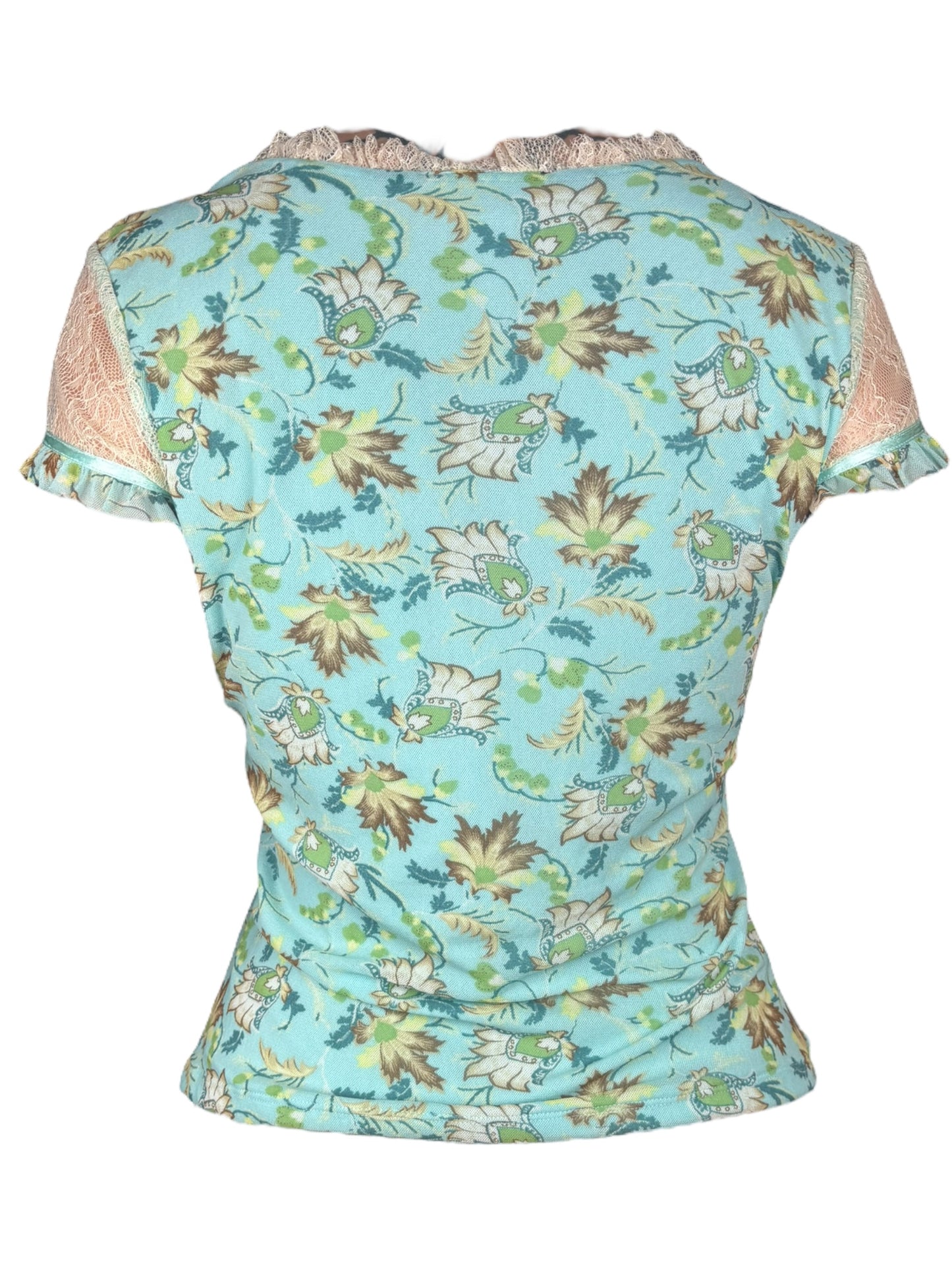 Vintage Baby Blue Print Short Sleeve Top - L