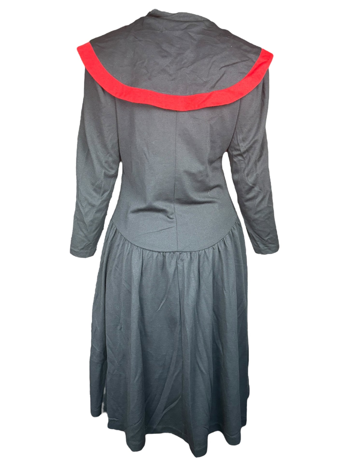 Vintage Black With Red Collar And Bow Long Dress - XL