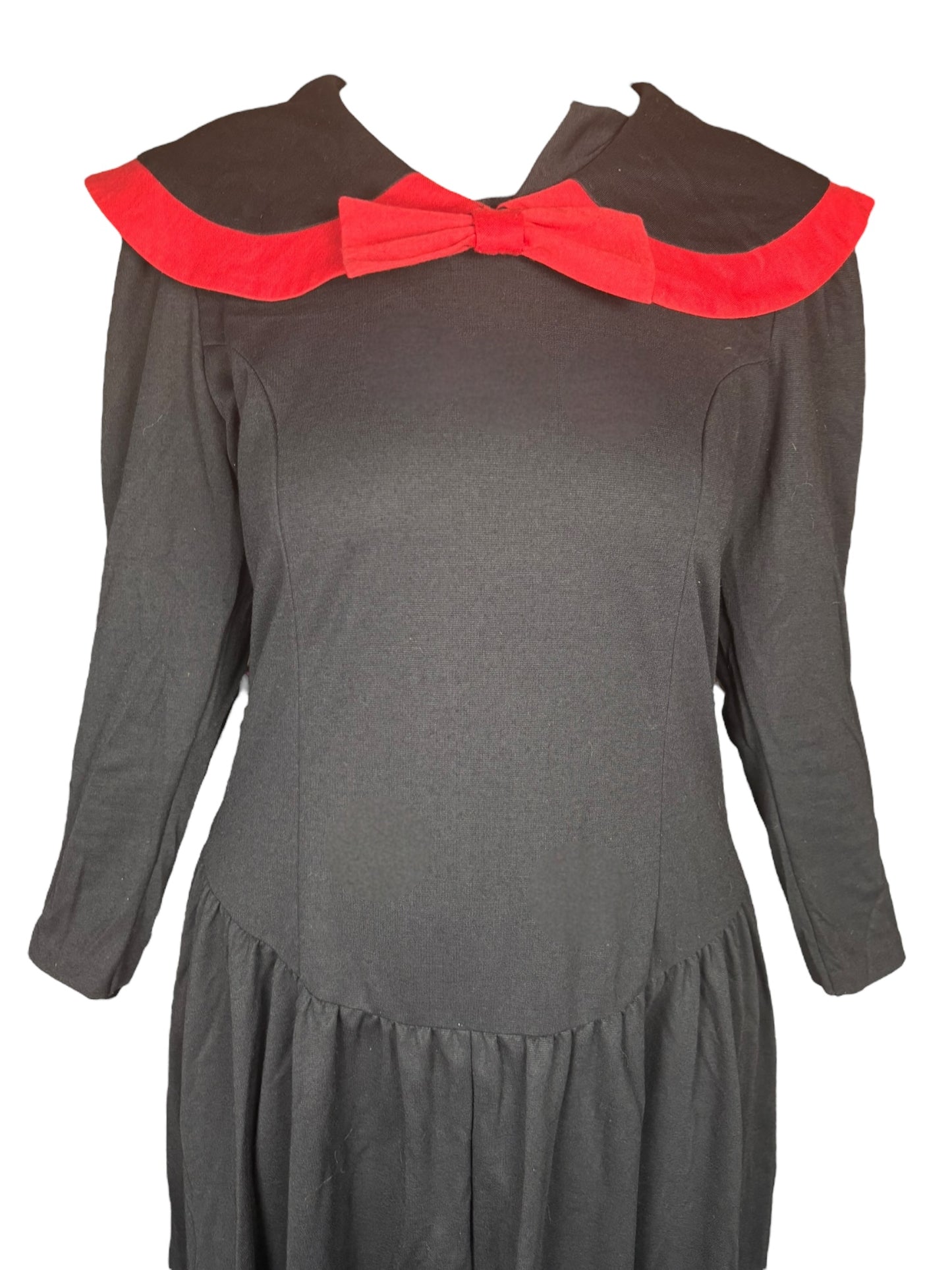 Vintage Black With Red Collar And Bow Long Dress - XL