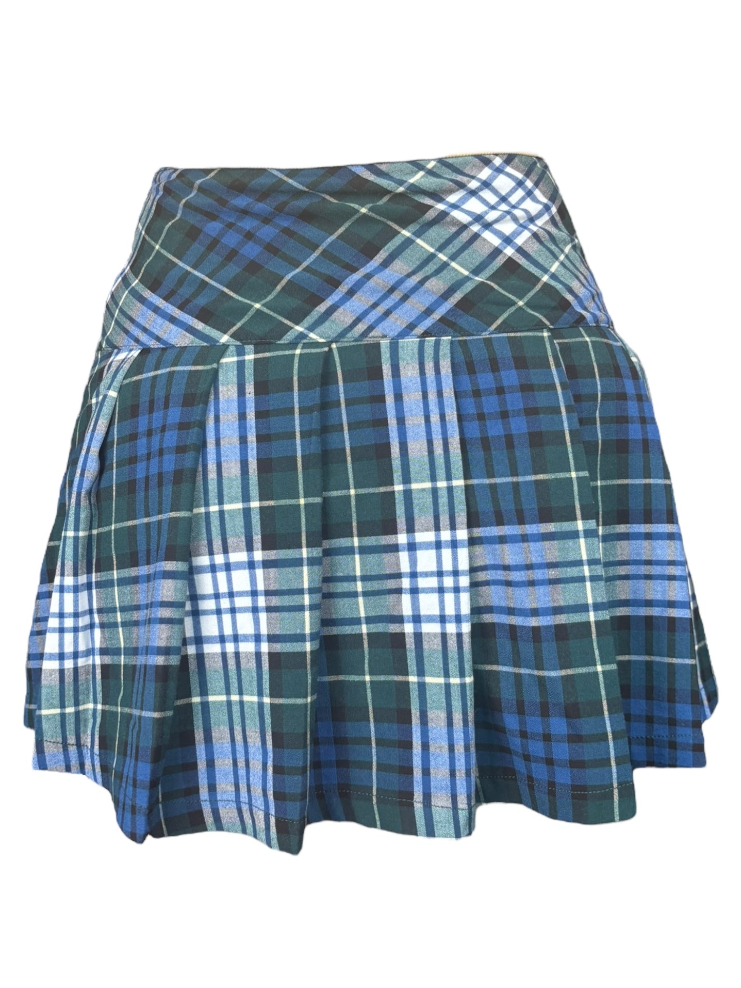 Vintage Pleated Blues And Greens Plaid Skirt - S