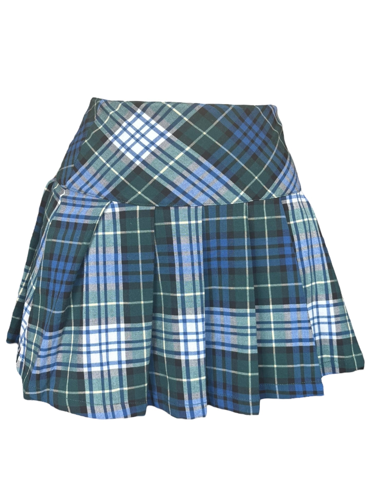 Vintage Pleated Blues And Greens Plaid Skirt - S