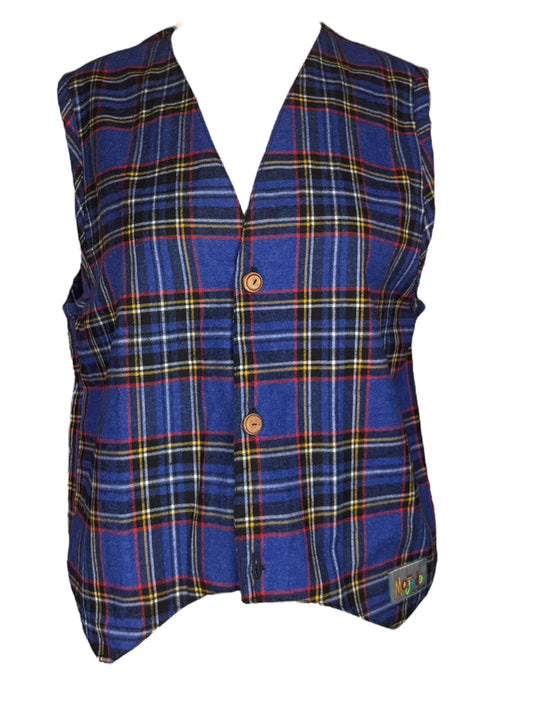 Vintage Blue Plaid Vest - XL