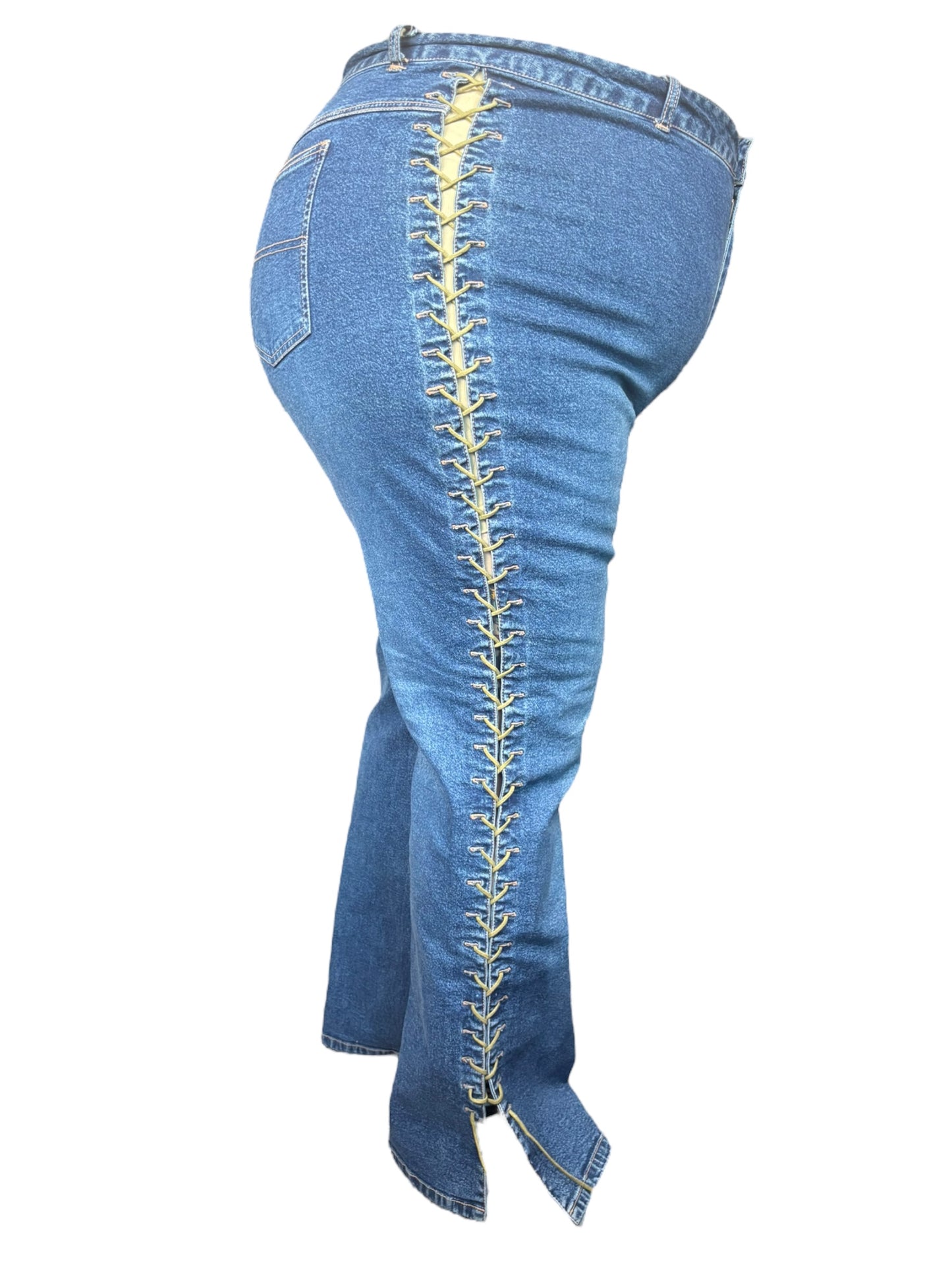 Vintage Lace Up Denim Jeans - 3X