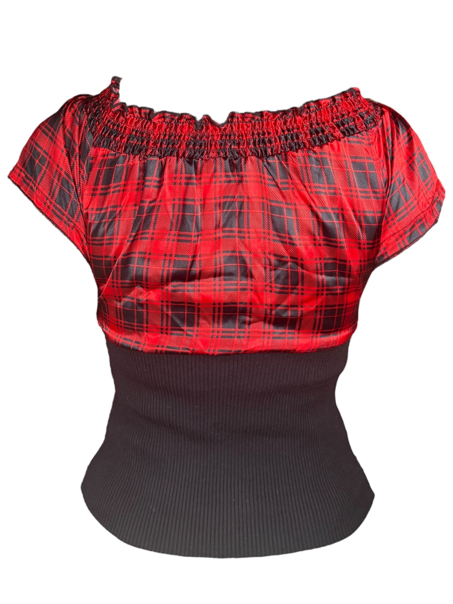 Vintage Black And Red Half Plaid Top - M