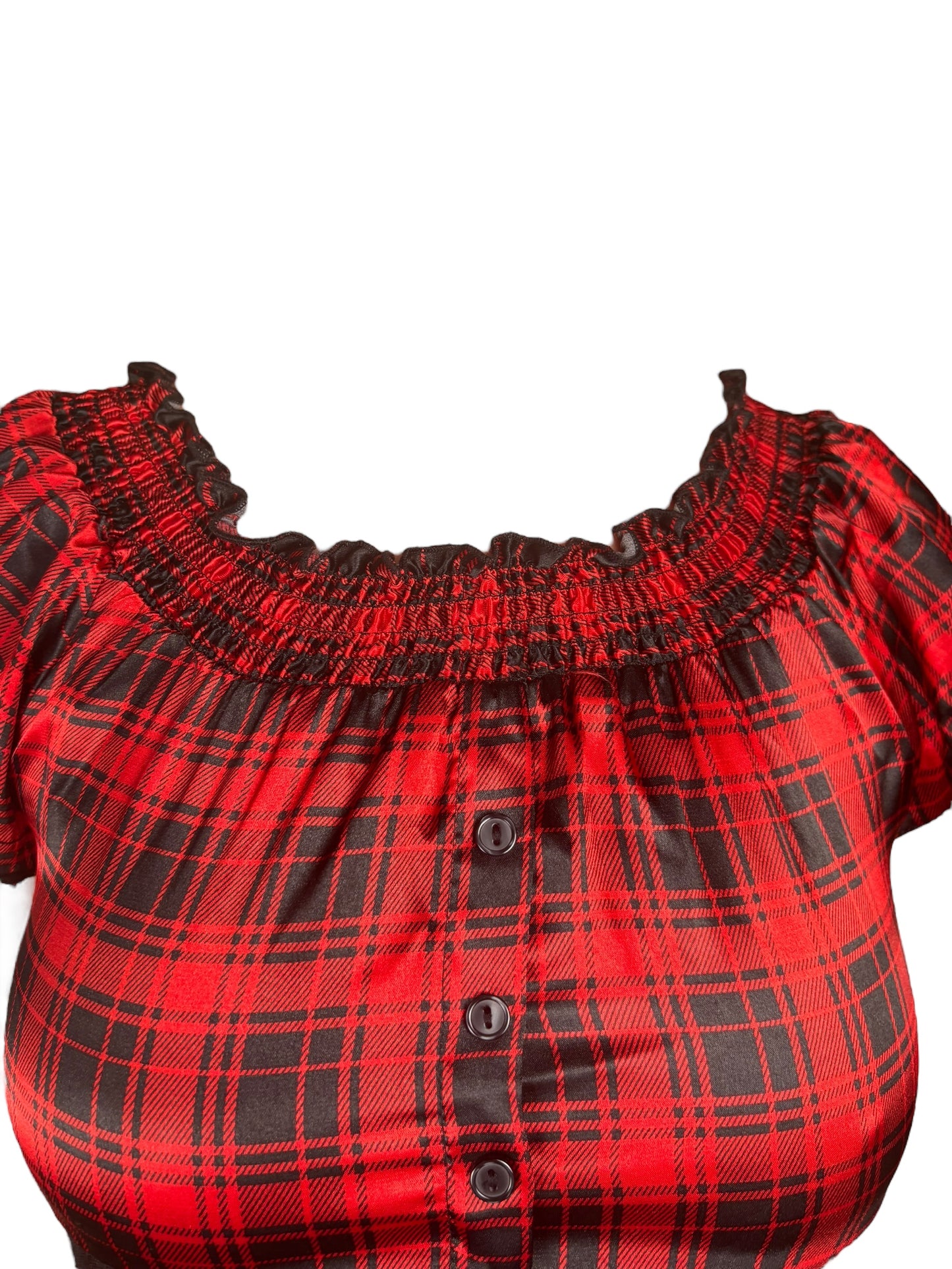 Vintage Black And Red Half Plaid Top - M