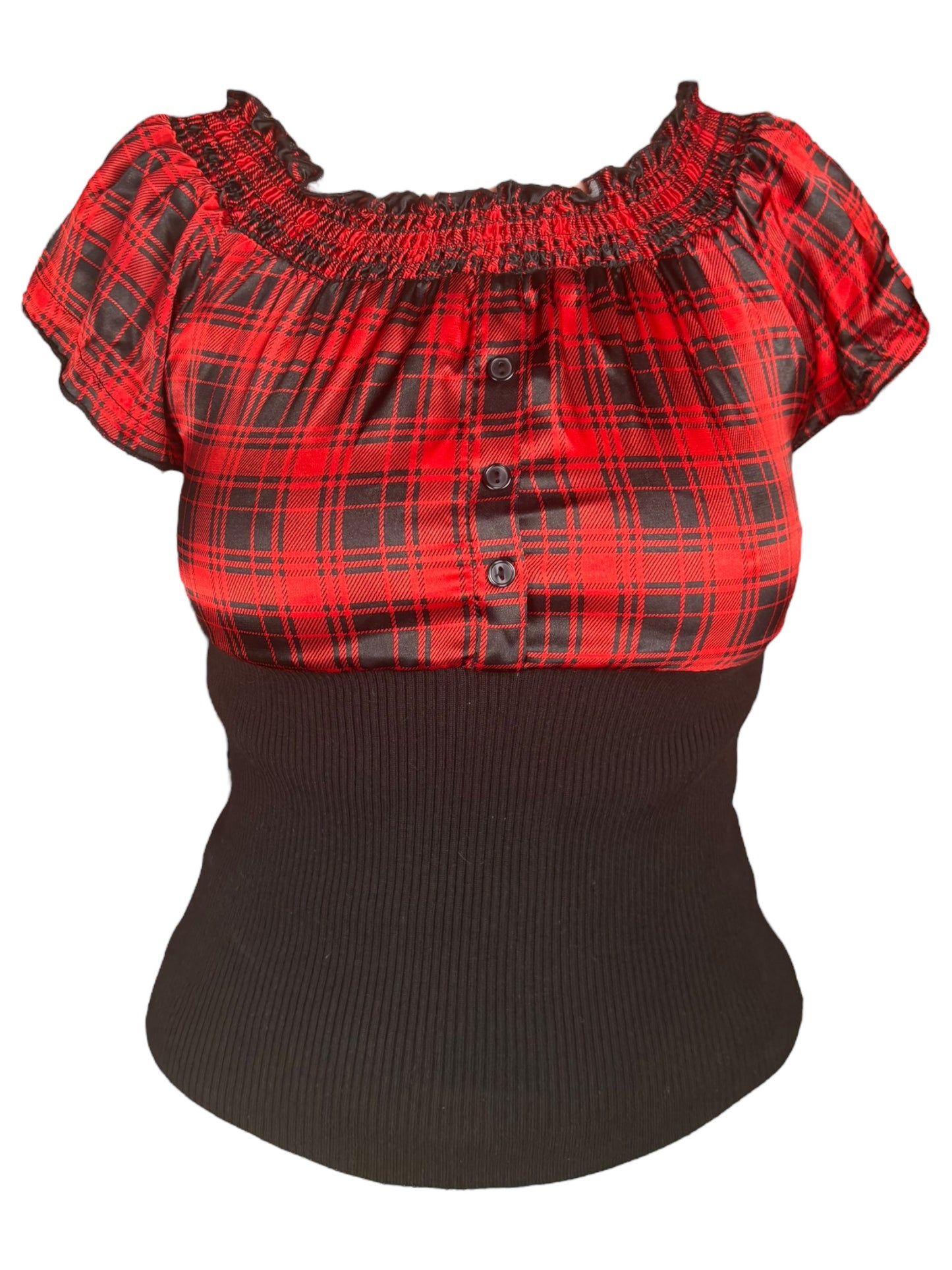 Vintage Black And Red Half Plaid Top - M