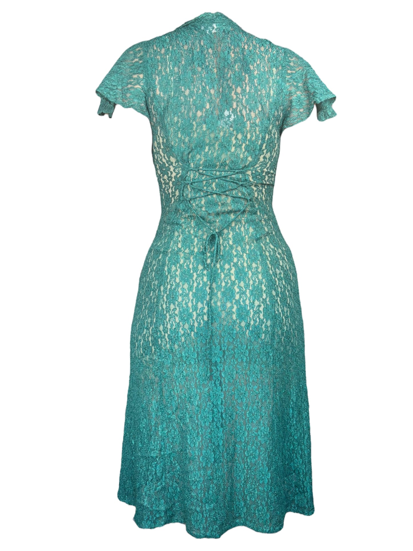 Vintage Green Lace Button Up Dress - S