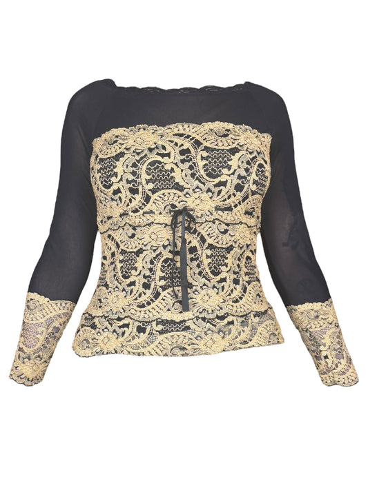 Vintage Mesh Lace Black Long Sleeve - S