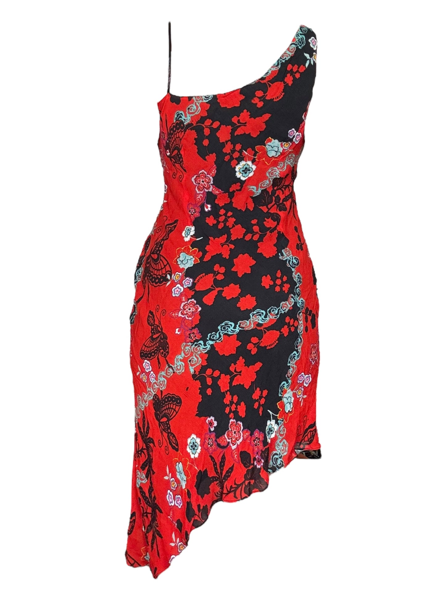 Vintage Red Floral Flowy Dress - M