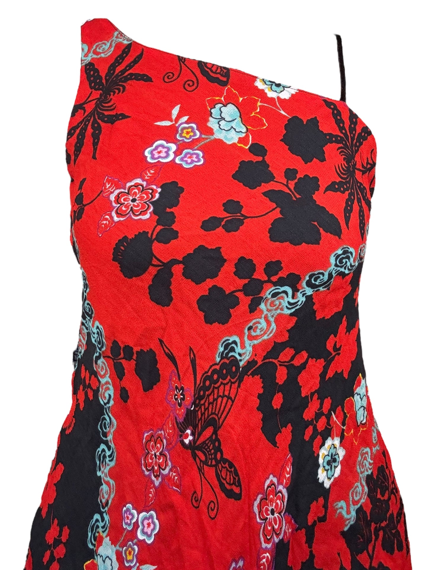 Vintage Red Floral Flowy Dress - M