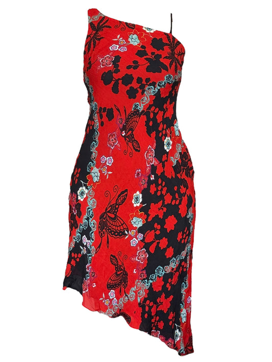 Vintage Red Floral Flowy Dress - M