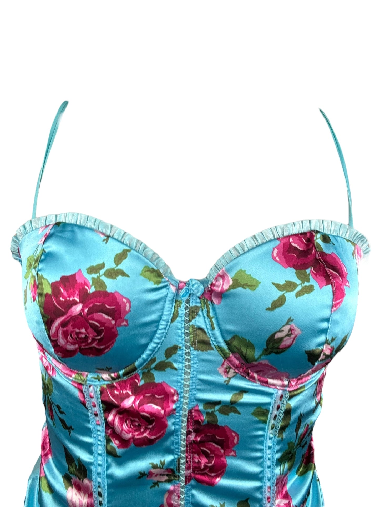 Vintage Baby Blue Floral Bustier - XS/S