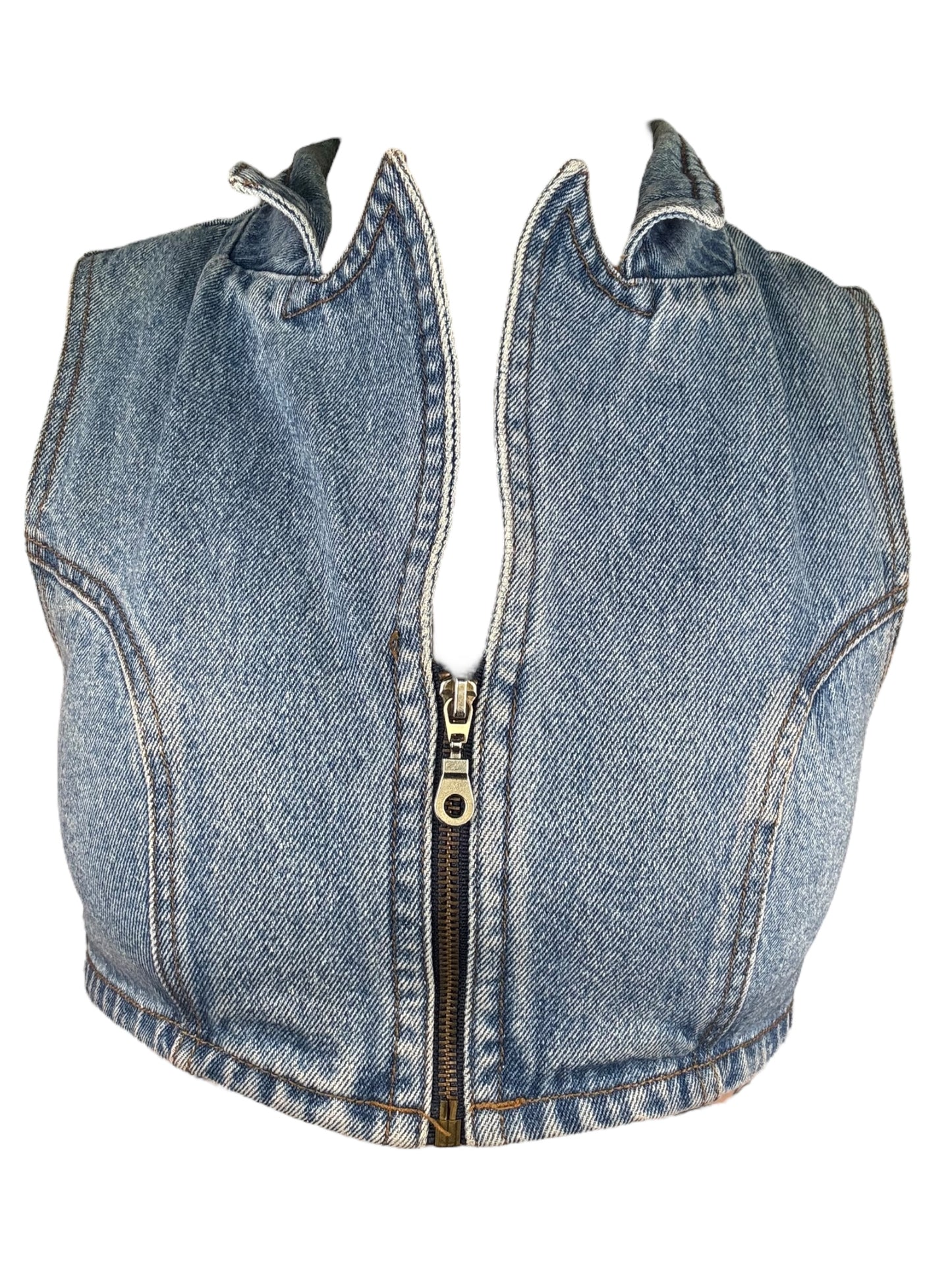 Vintage Light Denim Super Cropped Vest - M