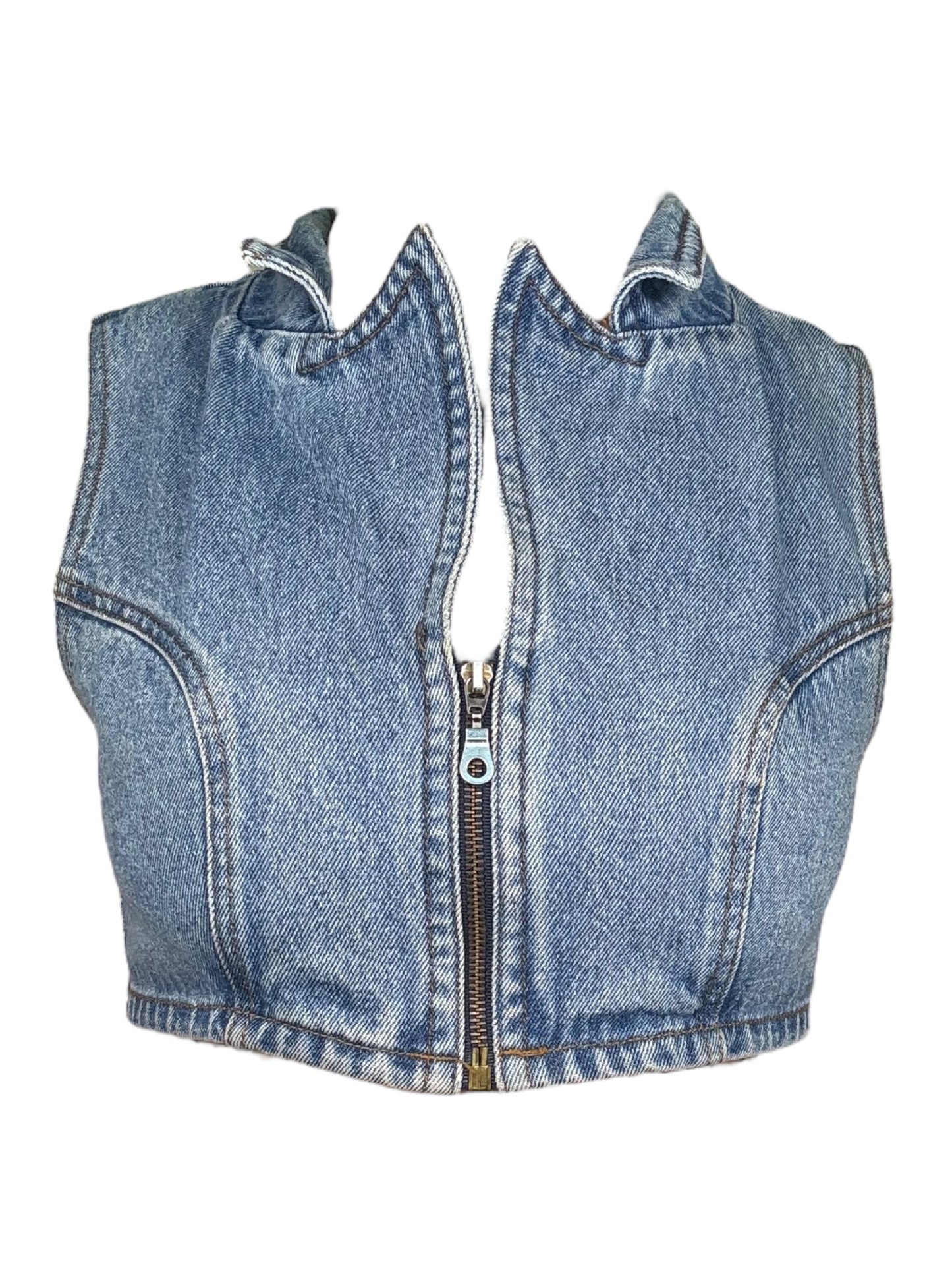 Vintage Light Denim Super Cropped Vest - M