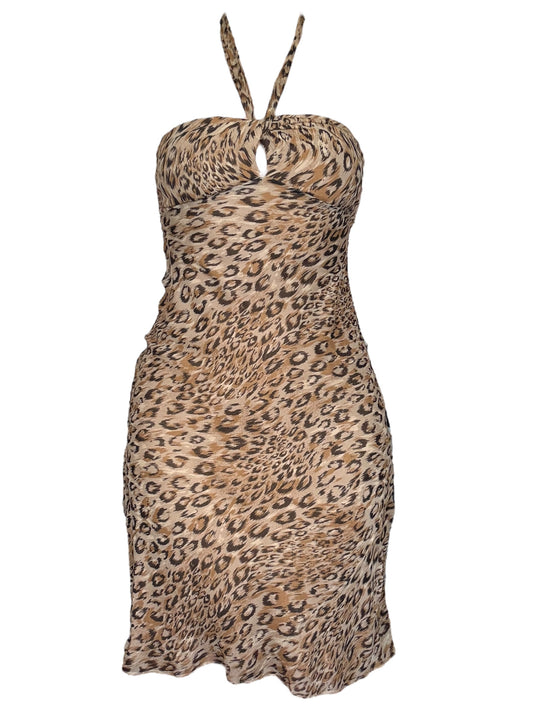 Vintage Cheetah Print Flowy Halter Dress - M