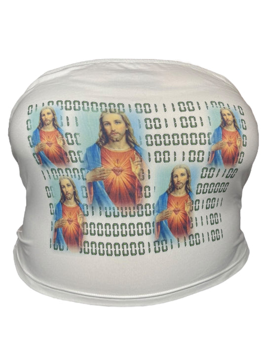 Binary Jesus White Tube Top - 2X