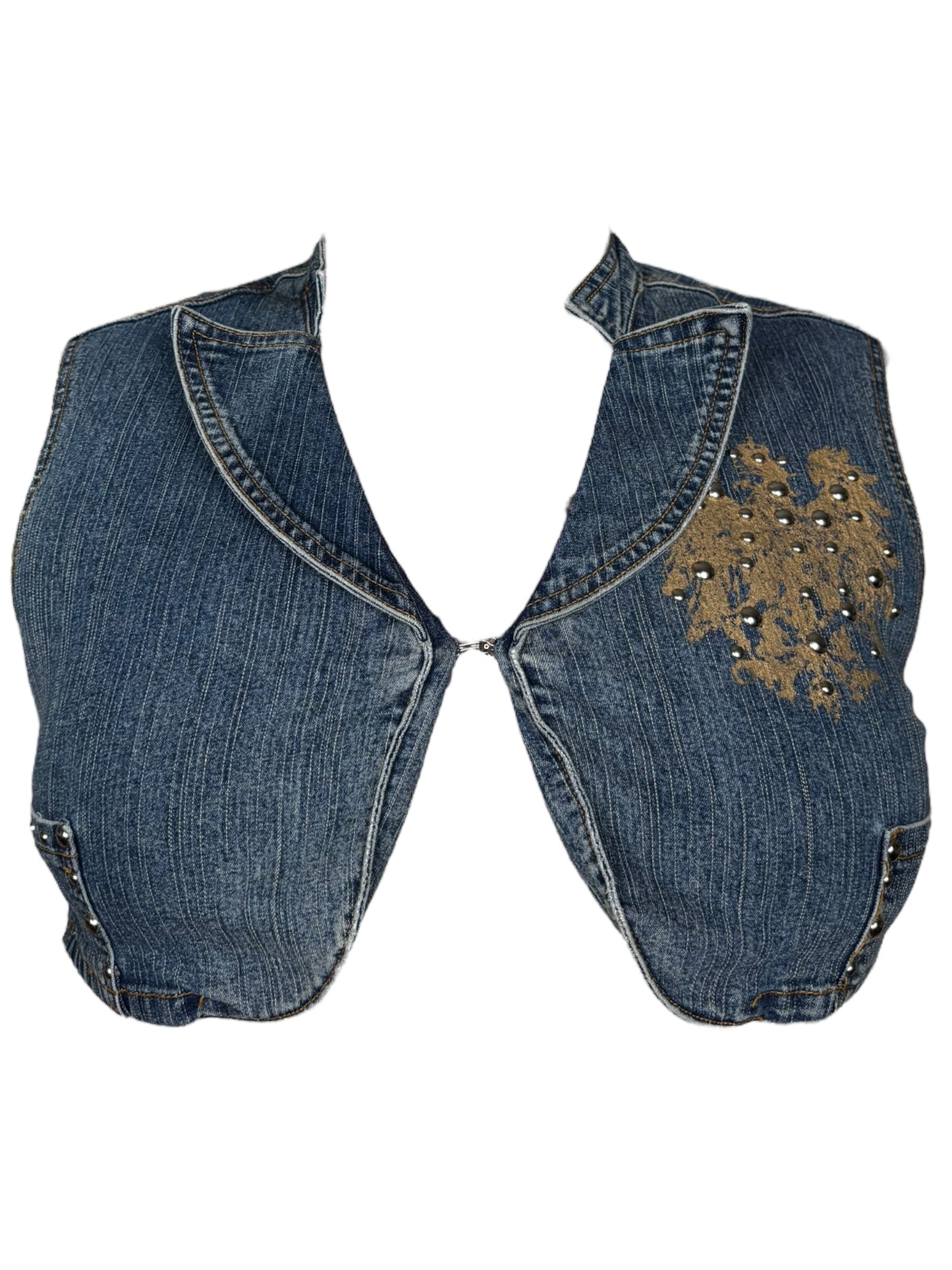 Vintage Studded Denim Cropped Vest - 2X/3X