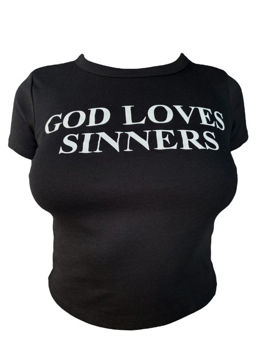 God Loves Sinners Black Baby Tee