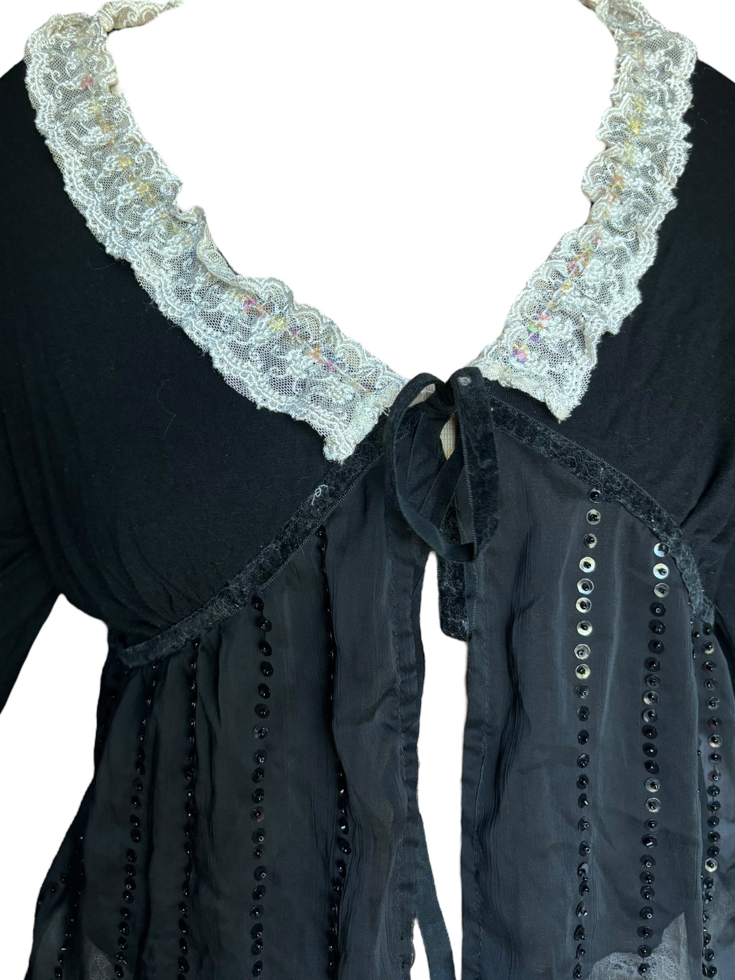 Vintage Black Lace and Sequin Tie Cardigan - 1X/2X