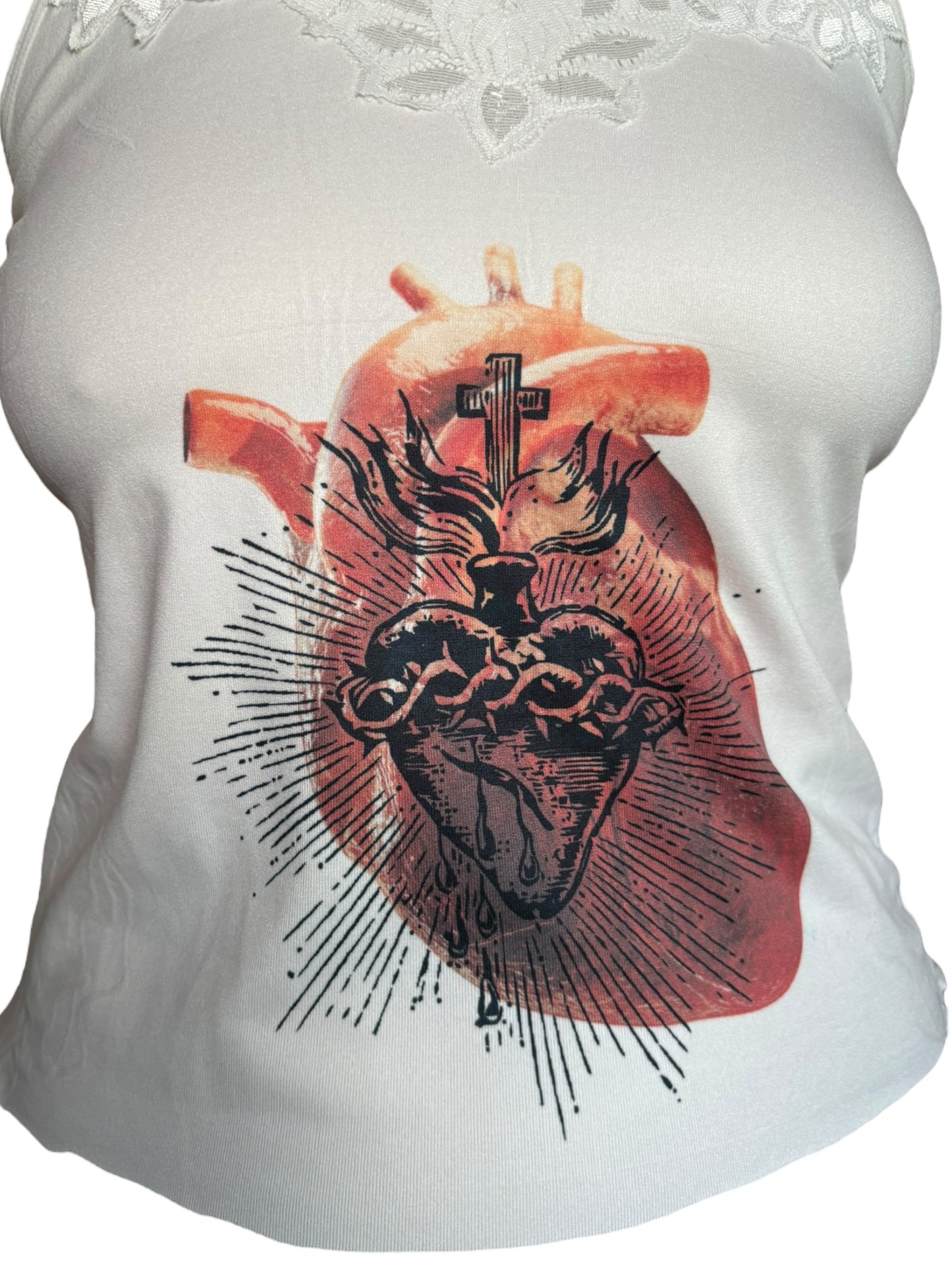 Bloody Sacred Heart White Tank - S/M