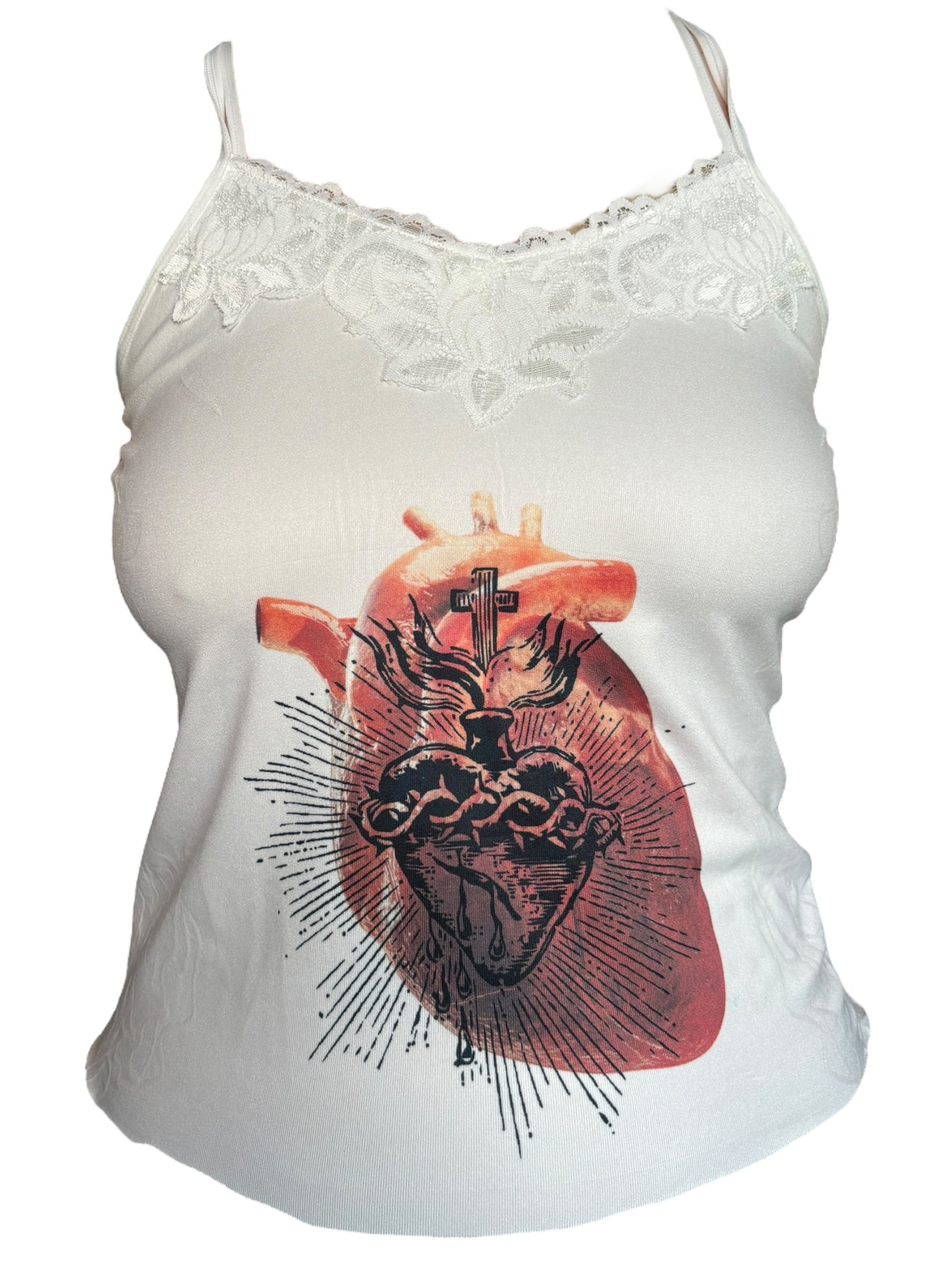 Bloody Sacred Heart White Tank - S/M